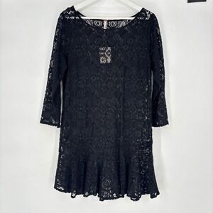 Free‎ People Lace Dress Flounce Hem 3/4 Sleeve Black Size 10 Party Dress